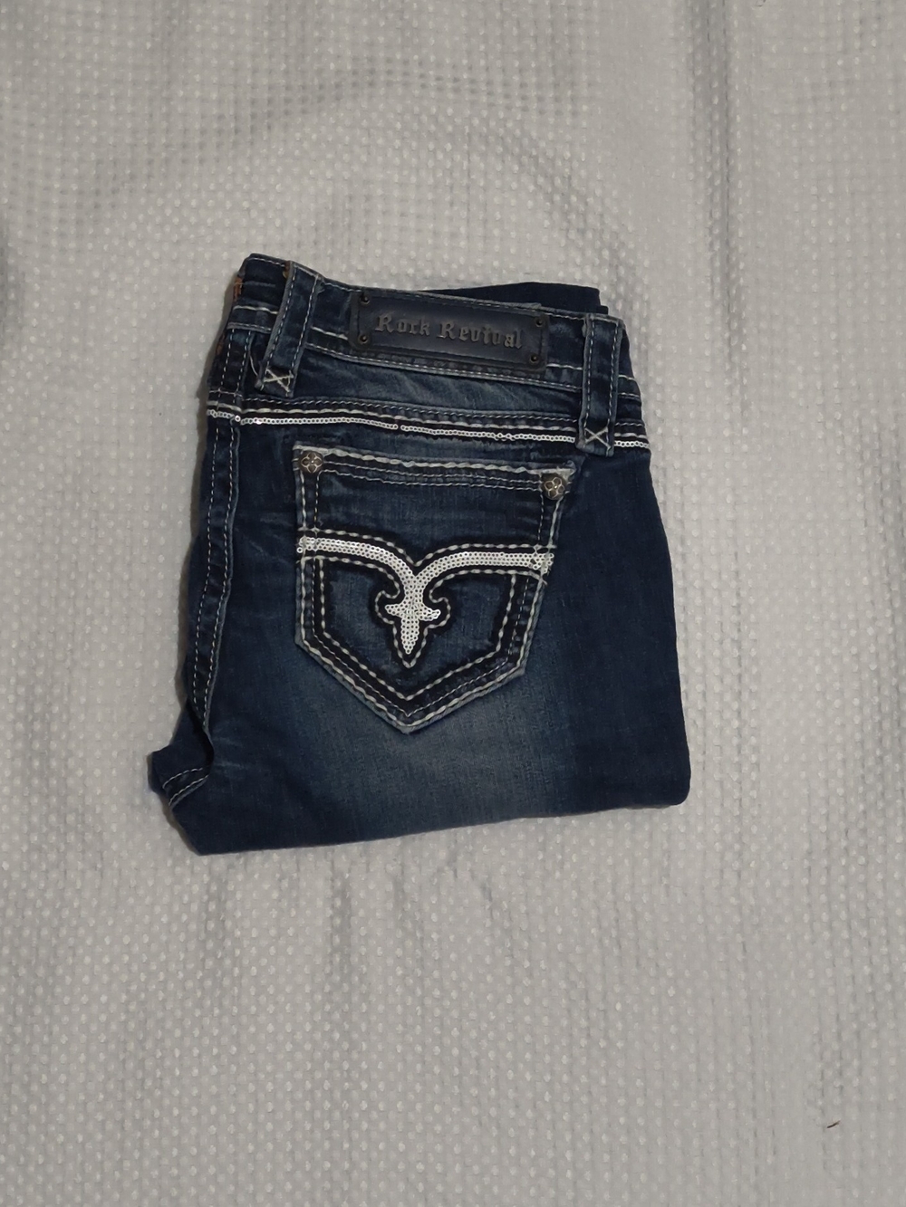 Rock Revival Women's Dark Blue Bootcut Jeans with Embroidered Pockets